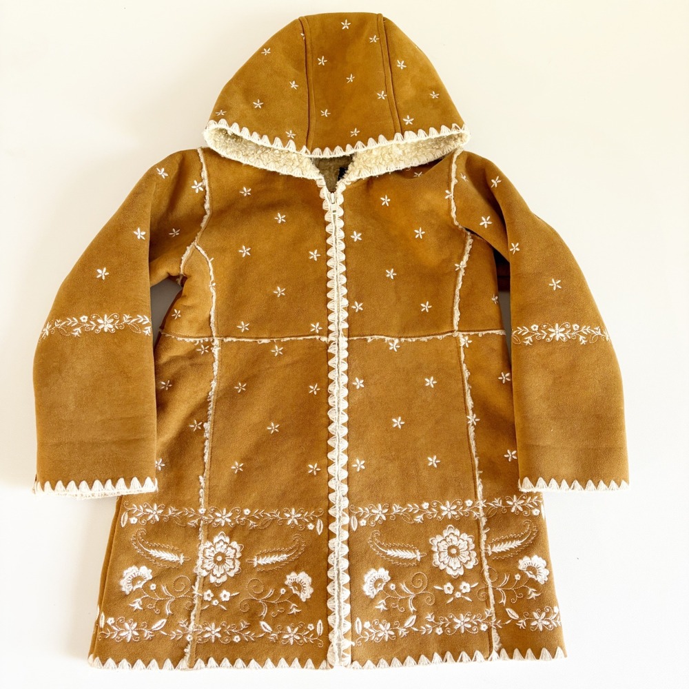 Baby Gap Toddler Girls Boho Embroidered Nordic Sherpa Lined Faux‎ Suede Coat 3T